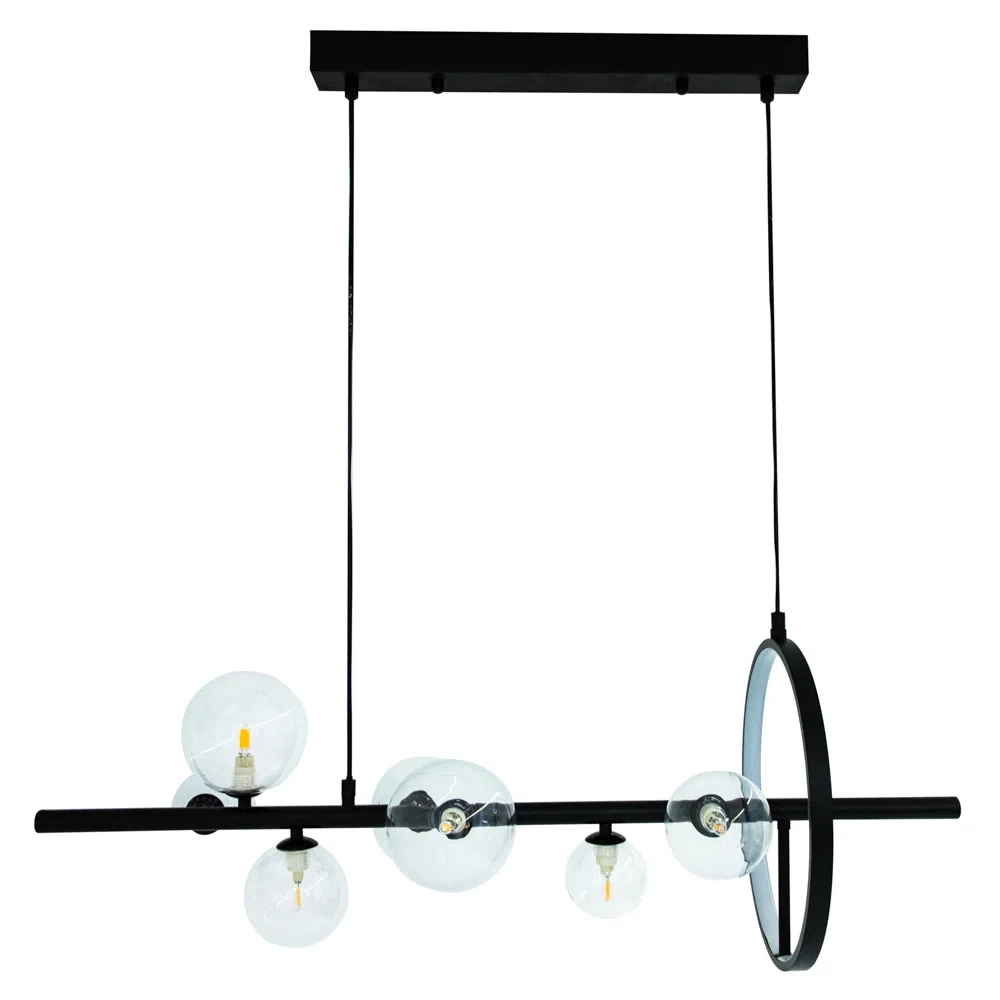 Pendente Versus Preto E Transparente (c)9cm (l)28cm (a)3cm 7x7w + 15w 3000k 420lm G9+led