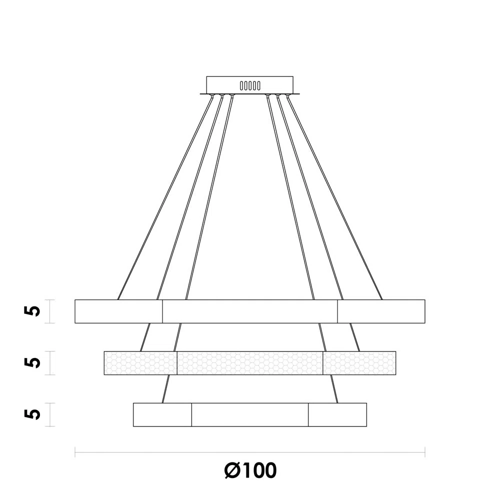 Pendente Hex Dourado E Transparente (d)60 + 80 + 100cm (a)3,5cm 3x3+4+5w 3000k 5550lm Led