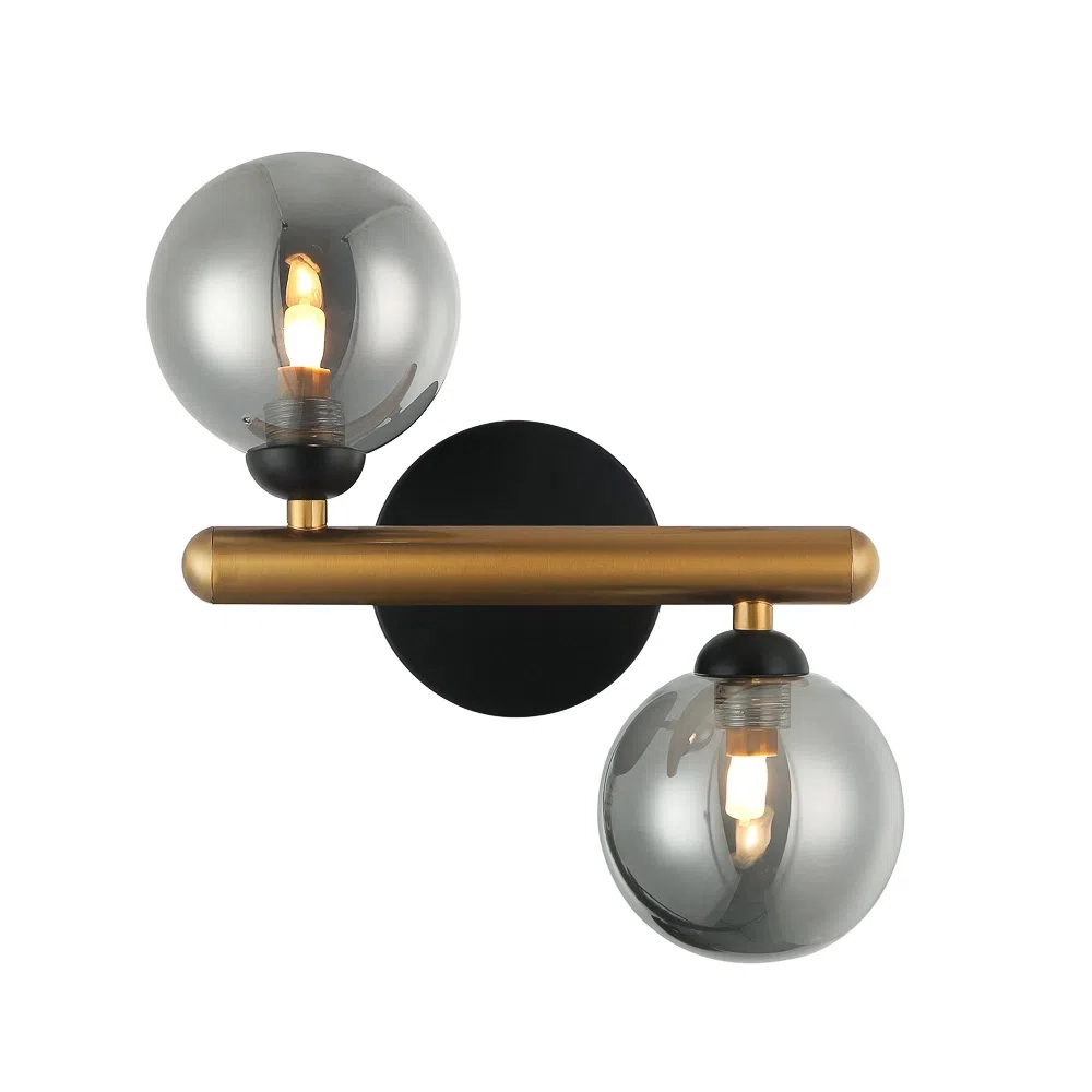 Arandela Bambu Bronze E Preto Globos Fumê 2g9 Hl022sb Bella