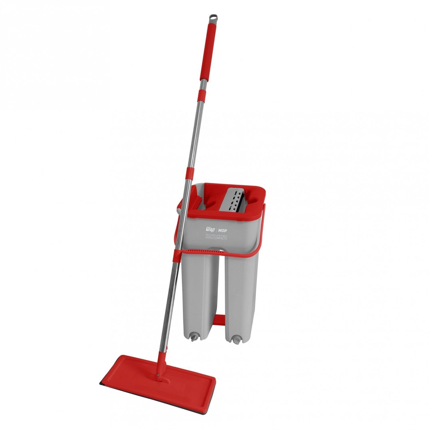 Mop Multiuso Wap Duplo Compacto Com Sistema Dreno, Lava E Seca Com Pano De Microfibra Cinza/vermelho Cinza/vermelho