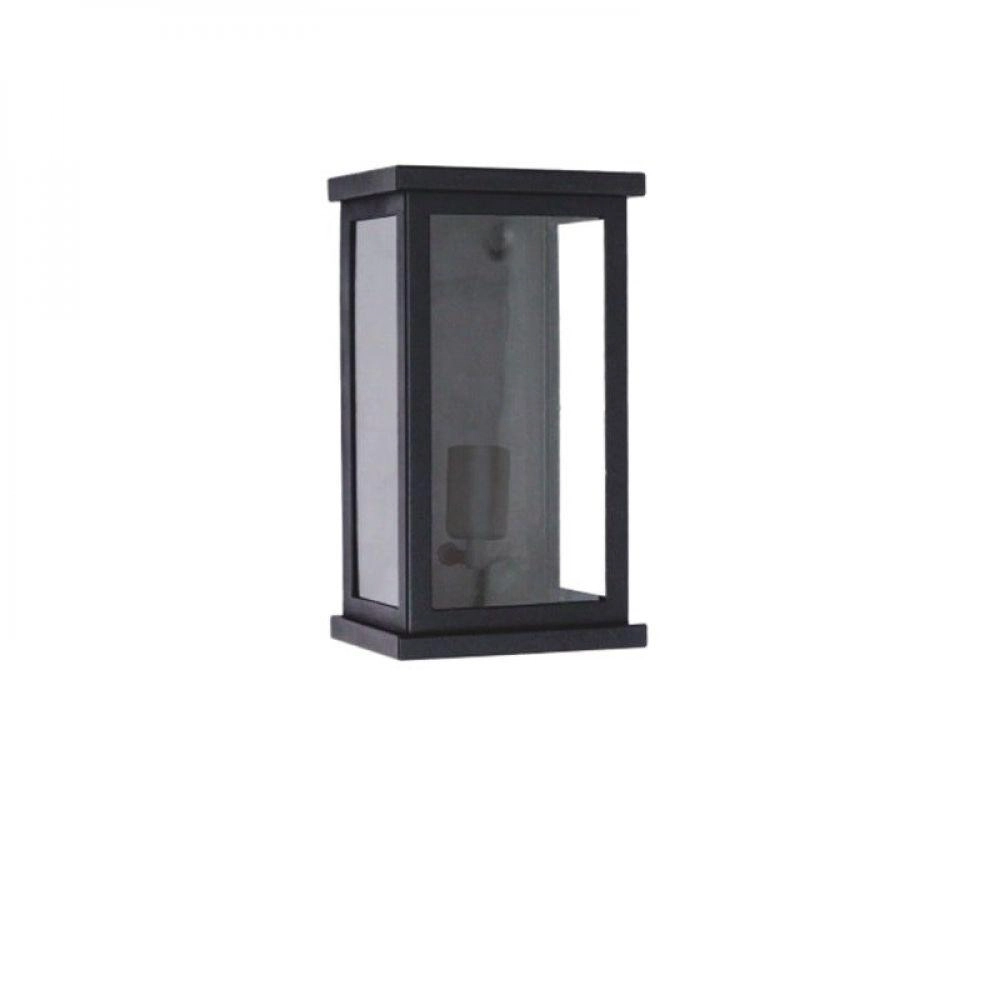 Arandela Externa Retangular Vidro Transparente Preta Bivolt