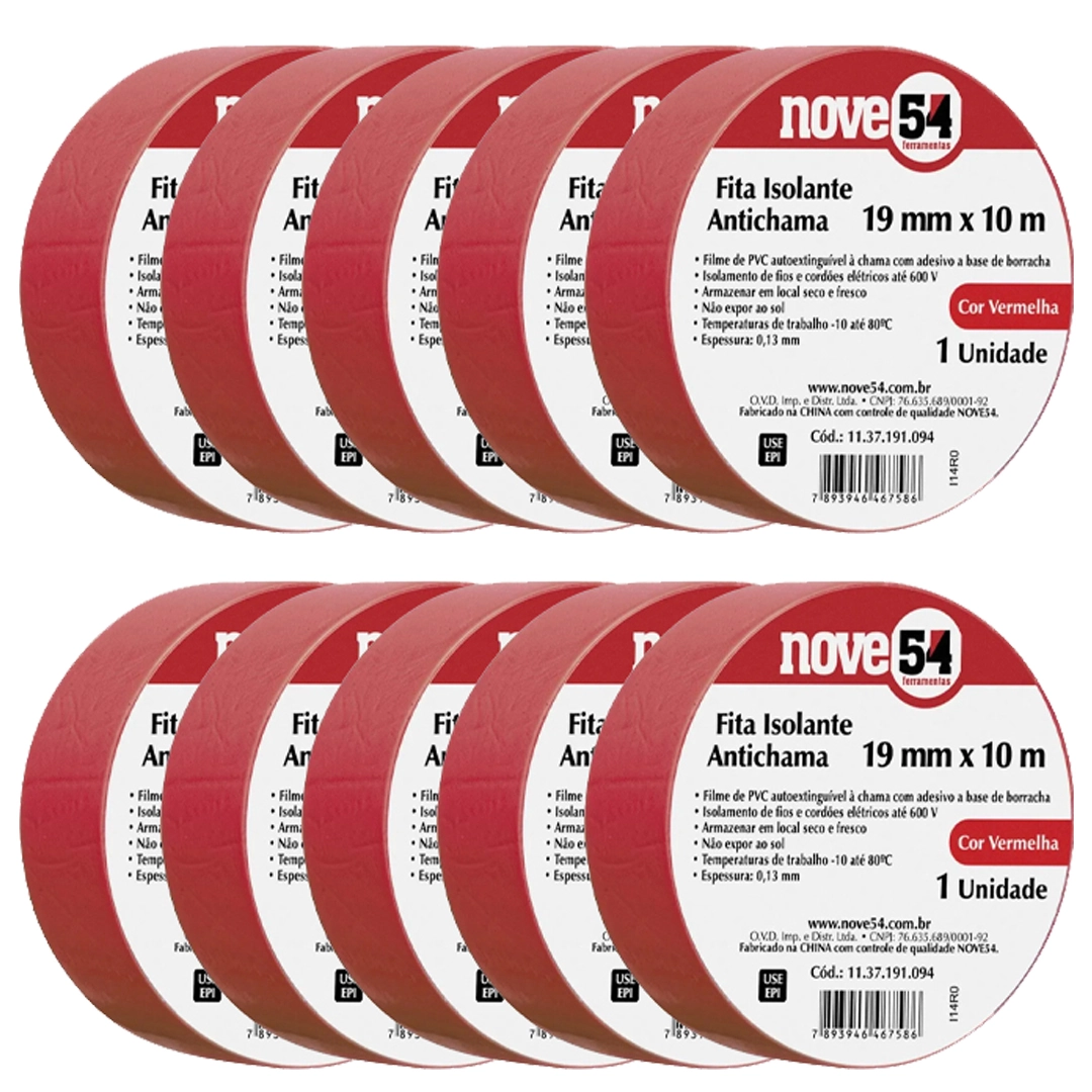Kit10 Fita Isolante 19mmx10m Vermelha 954