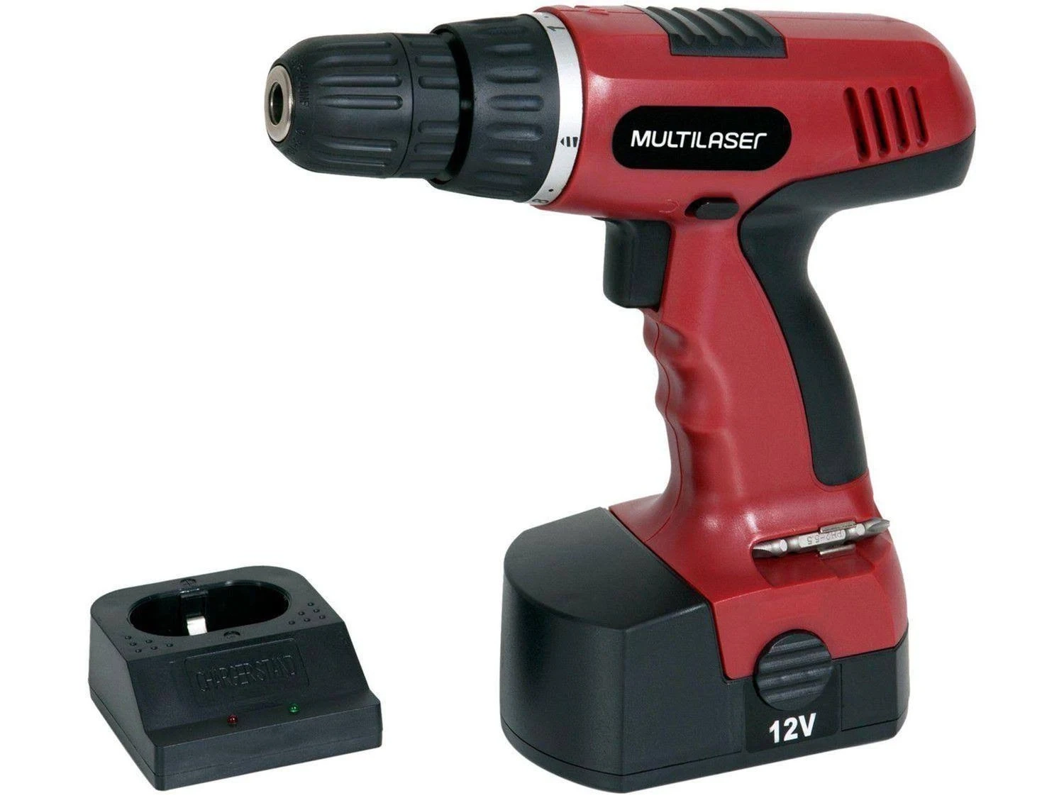 Parafusadeira e Furadeira Multilaser Elétrica Recarregável Bivolt Bateria NI-CD 12V Vermelho Ho032
