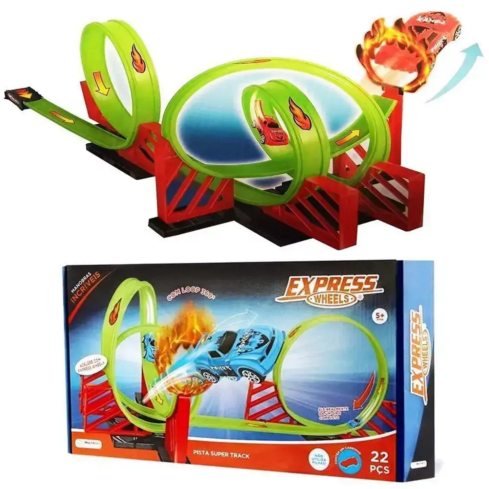 Pista de Corrida Super Track Com Loop 360 Com Carrinho e 22 Peças