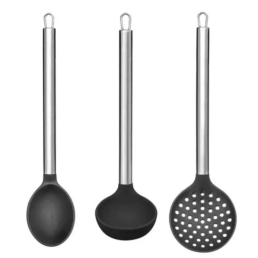 Kit de Utensílios Silicone Preto com Cabo Inox 3 Peças 1 UN UP Home