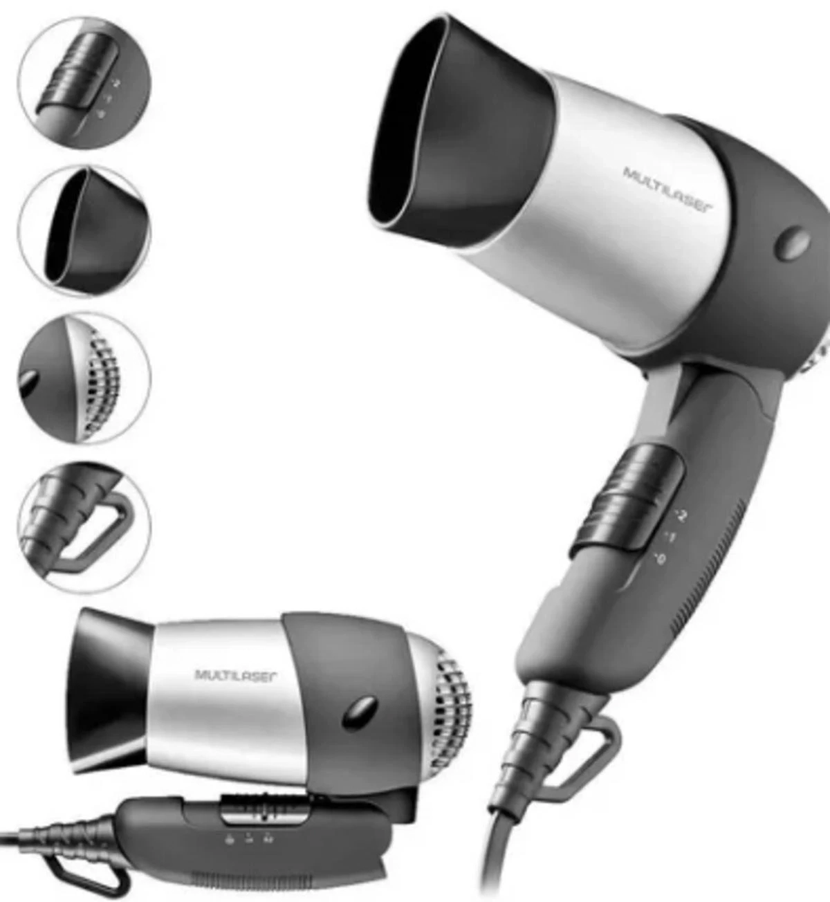 Secador De Cabelo Modelo Viagem Preto E Prata 1200w Bivolt Eb072