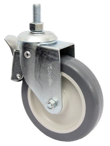 Rodízio 5 (130mm) Giratório Rosca 1/2 Com Freio, Roda 512 Bp Pvc - Rodiline