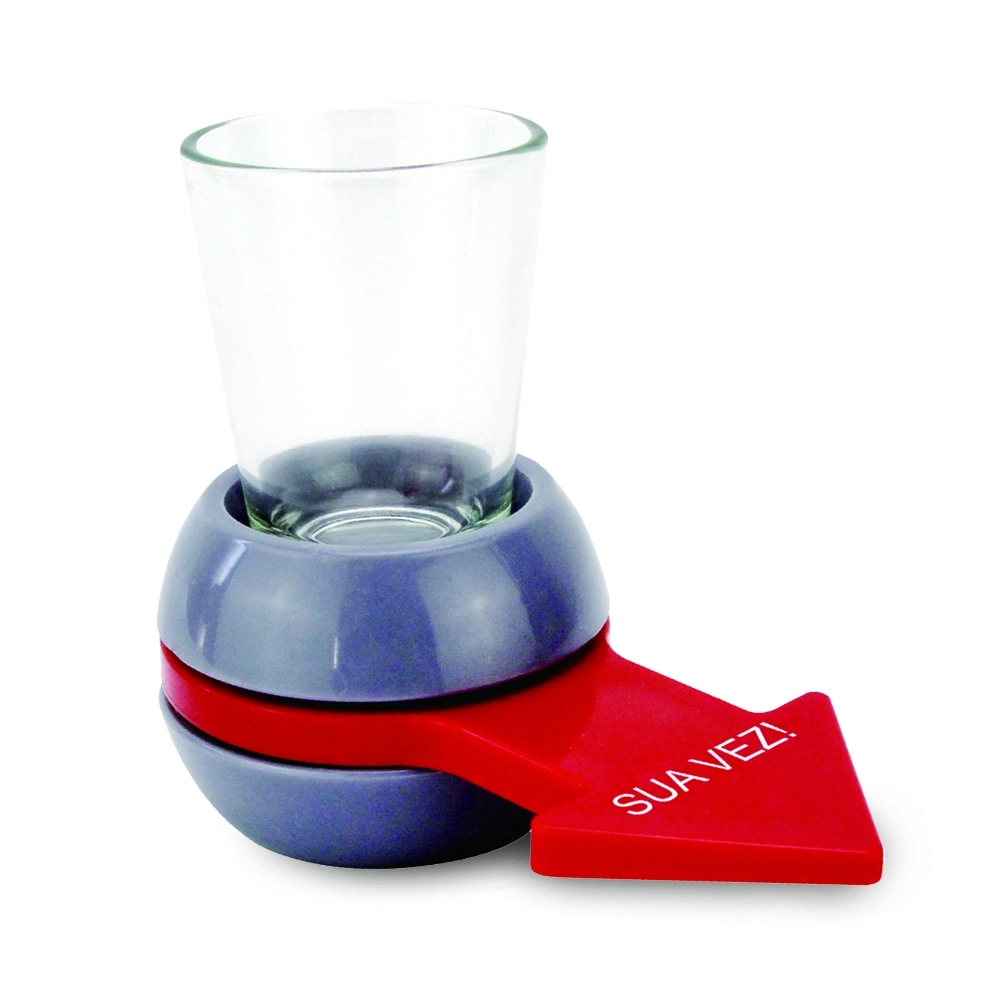 Jogo Drinking Game Etílico Bebidas Drink Base Com Seta Giratória Copo Vidro 50ml