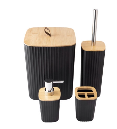 Kit Banheiro Bambu Preto C/4pcs Ref.ck6768