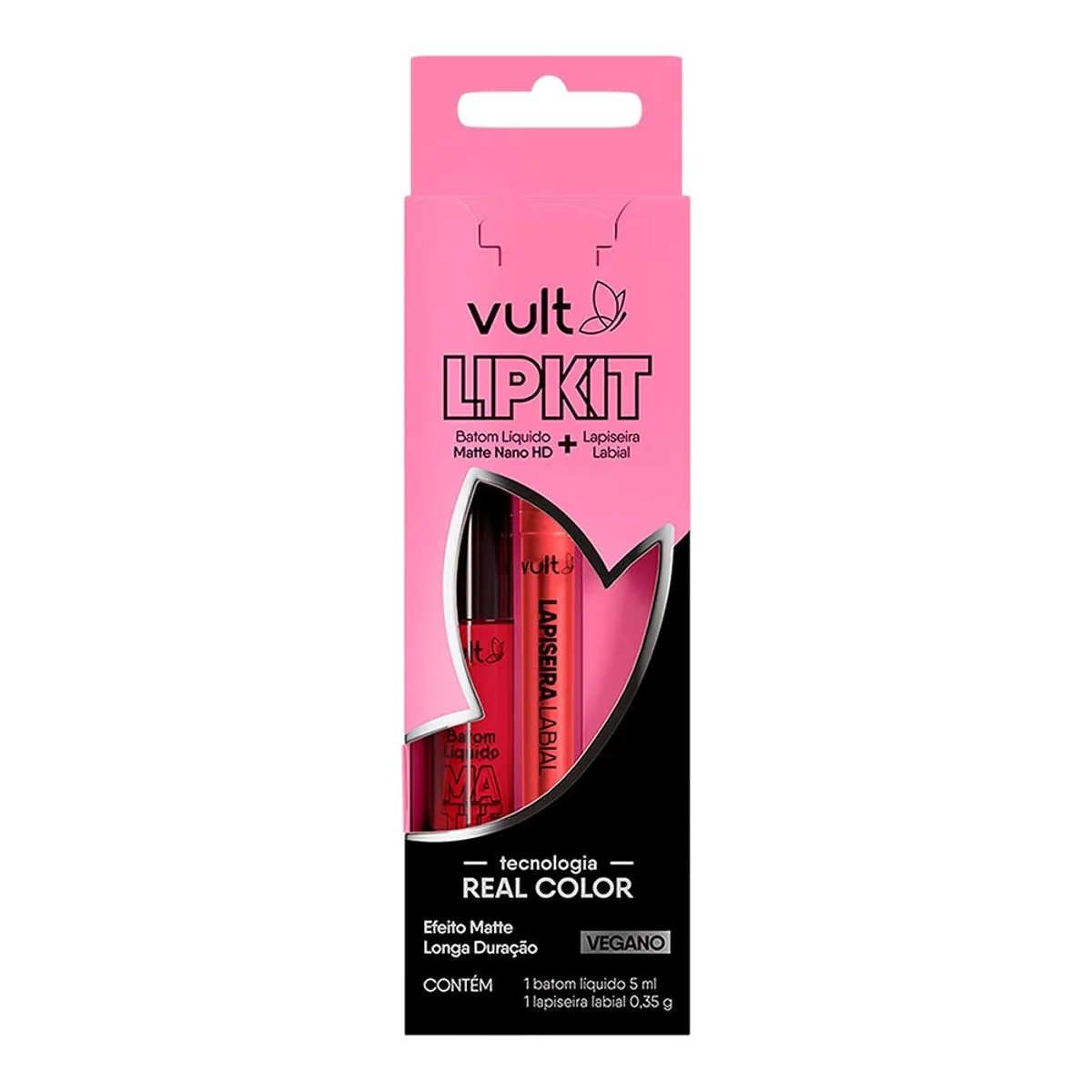Kit Batom Líquido Matte 5ml Lapiseira Labial 0,4g Vermelho Rubi Vult Nano Hd Lip Kit