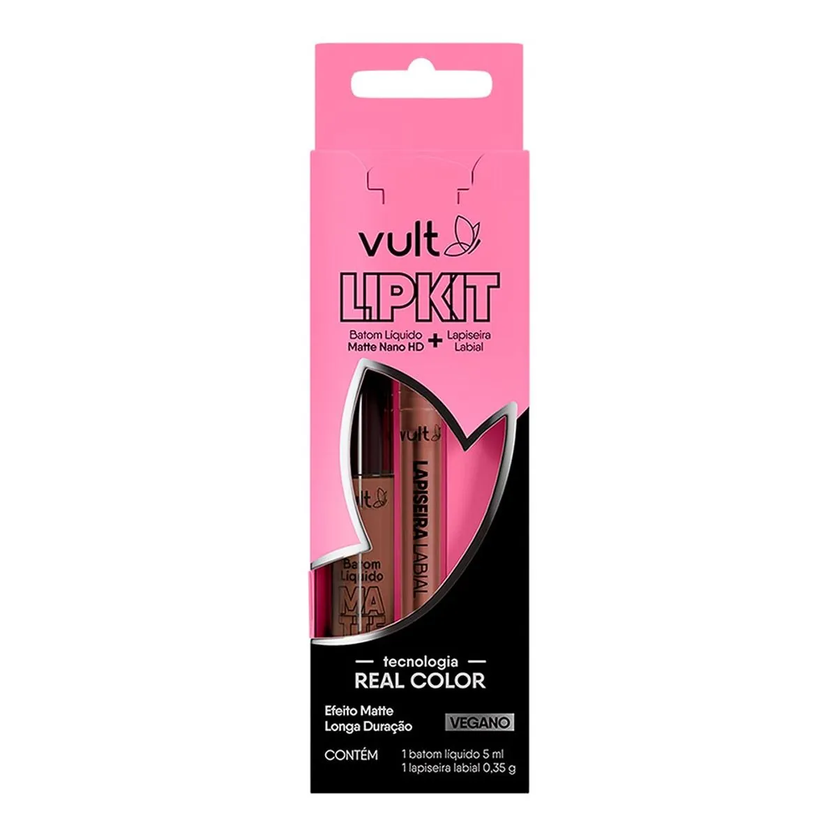Kit Batom Líquido Matte 5ml Lapiseira Labial 0,4g Castanho Claro Vult Nano Hd Lip Kit