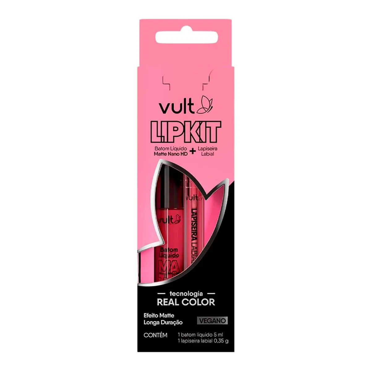 Kit Batom Líquido Matte 5ml Lapiseira Labial 0,4g Malva Vult Nano Hd Lip Kit