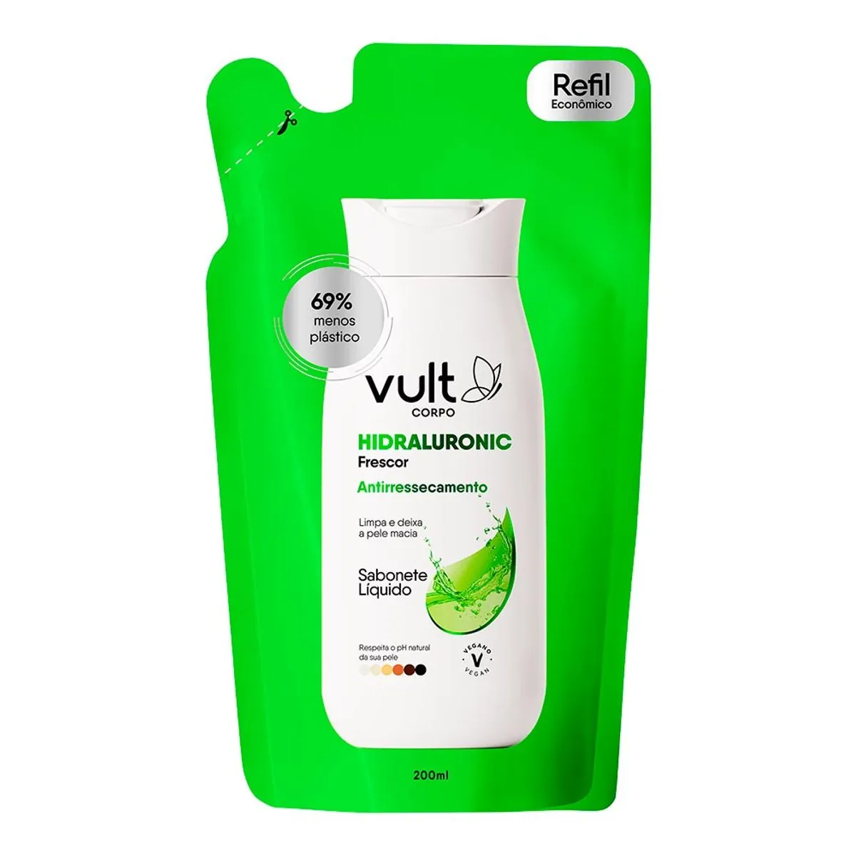 Sabonete Líquido Frescor Vult Corpo Hidraluronic Sachê 200ml Refil Econômico