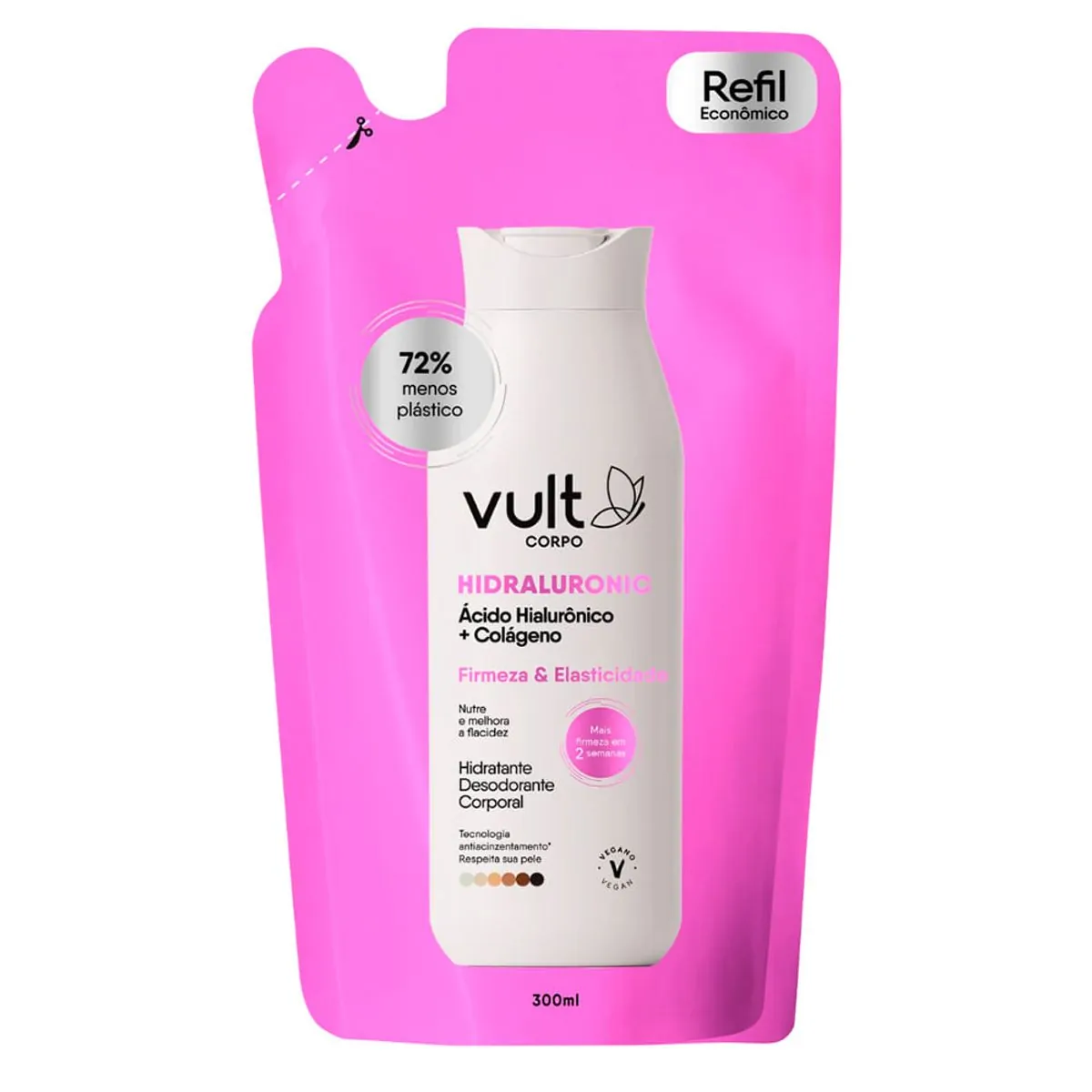 Desodorante Hidratante Corporal Firmeza E Elasticidade Vult Corpo Hidraluronic Sachê 300ml Refil Eco