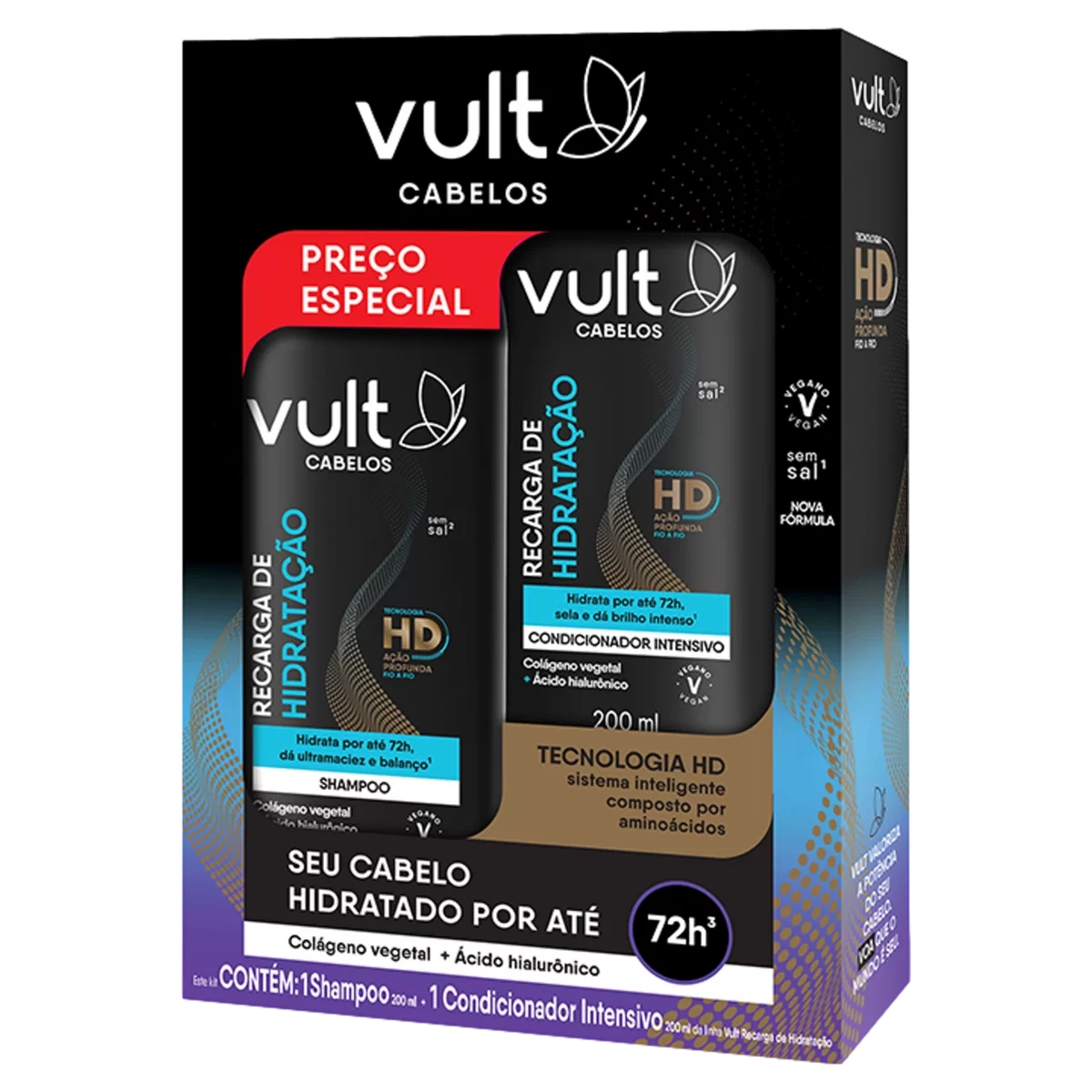 Kit Shampoo 200ml Condicionador 200ml Vult Cabelos Recarga De Hidratação