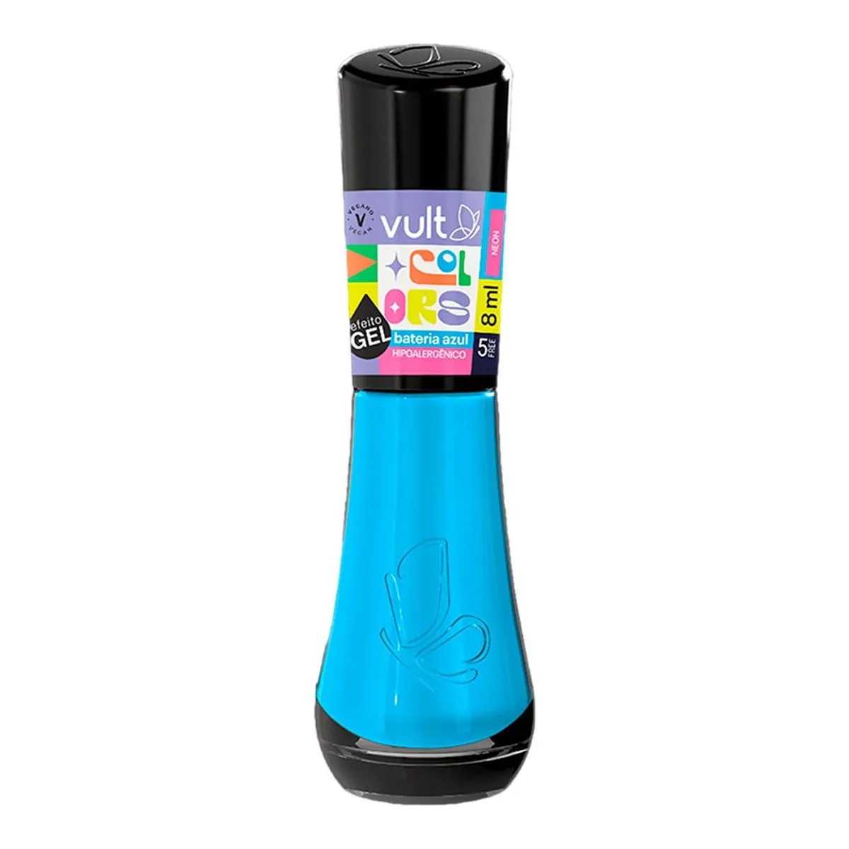 Esmalte Efeito Gel Bateria Azul Neon Vult Colors Frasco 8ml