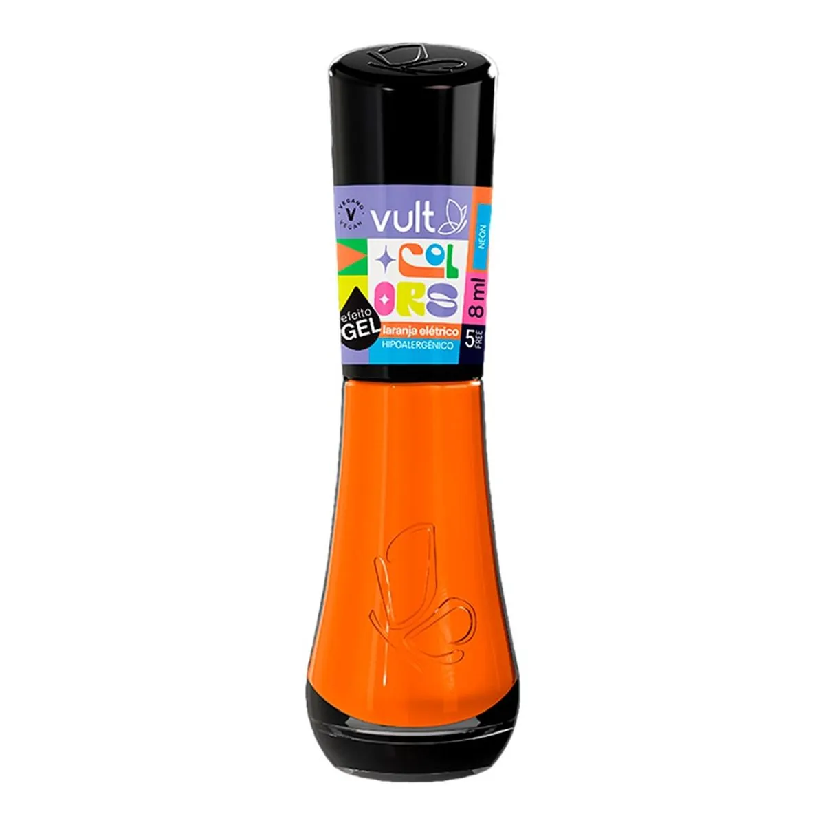 Esmalte Efeito Gel Laranja Elétrico Neon Vult Colors Frasco 8ml