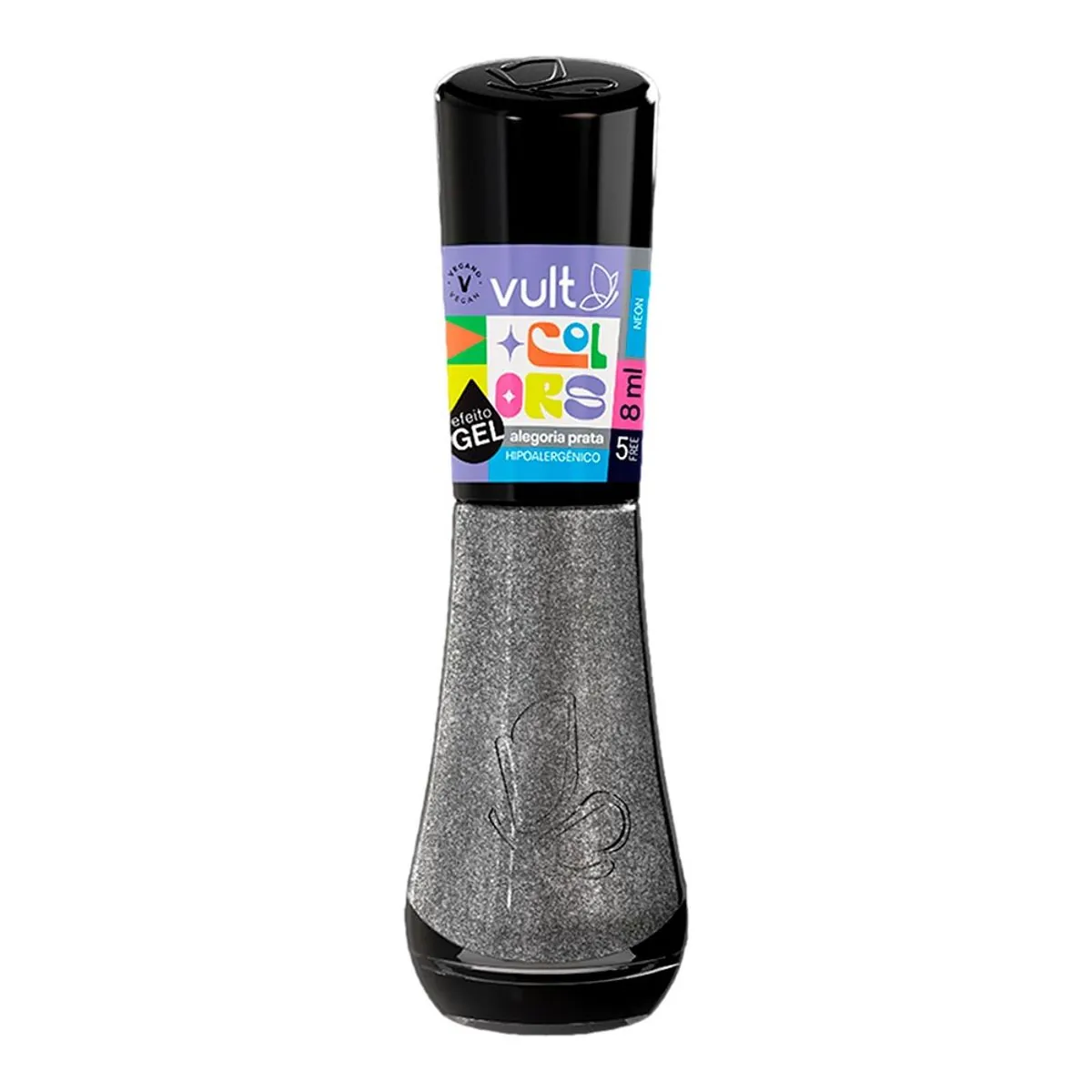 Esmalte Efeito Gel Alegoria Prata Neon Vult Colors Frasco 8ml