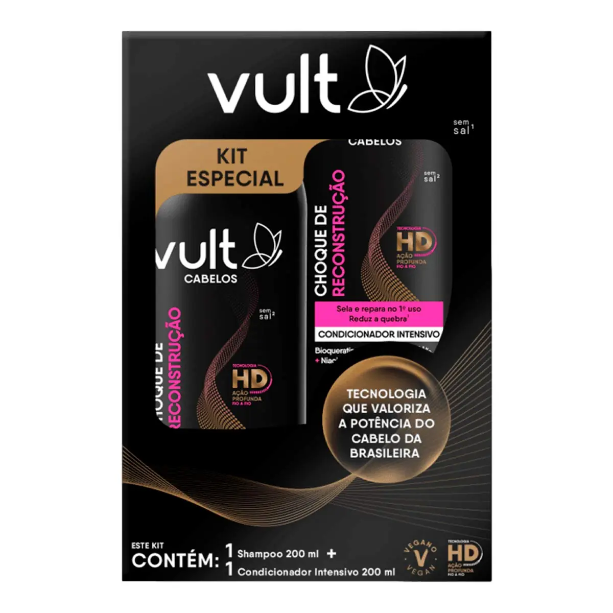 Kit Shampoo Condicionador Vult Choque De Reconstrução 200ml Cada