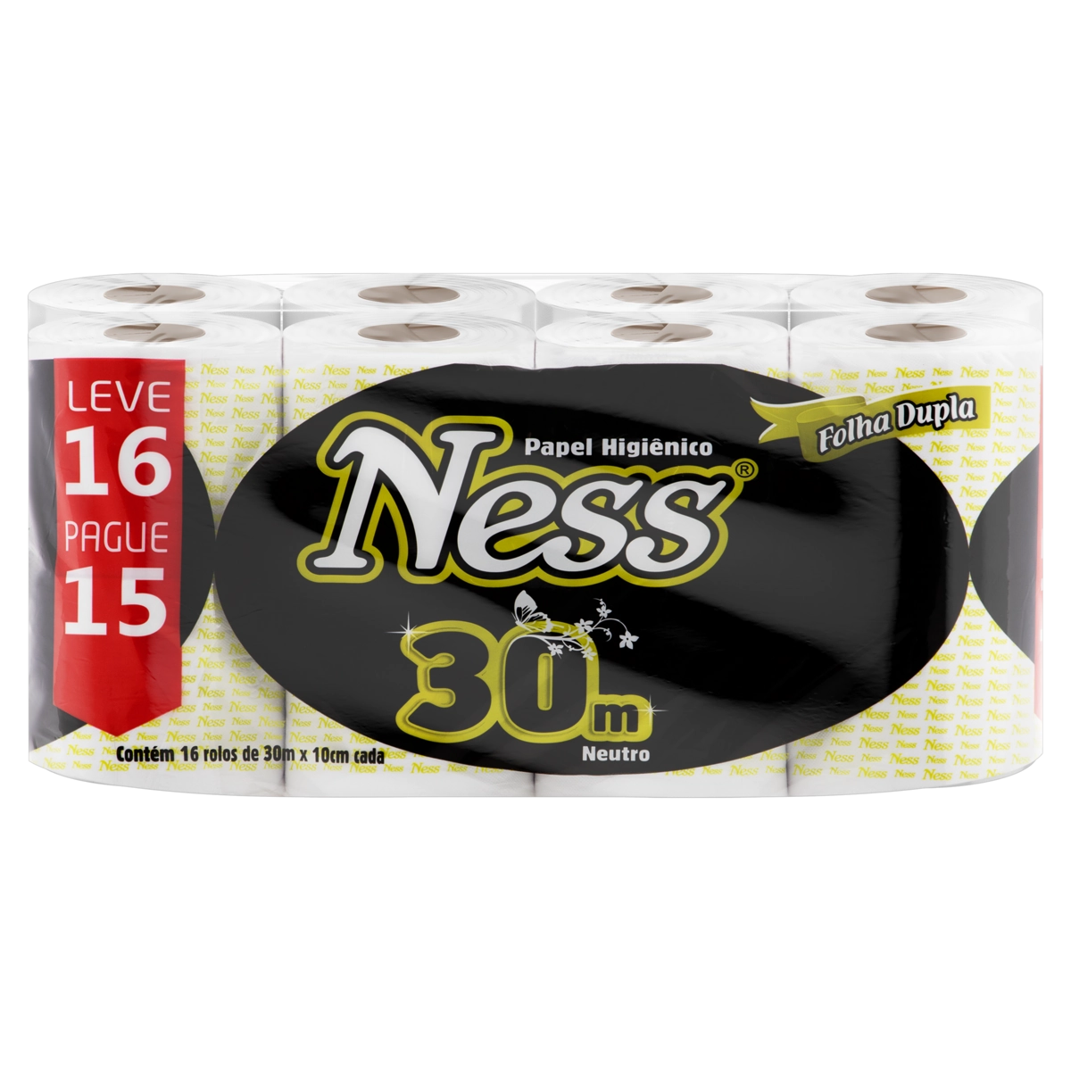 Papel Higiênico Folha Dupla Neutro Ness 30m Pacote Leve 16 Pague 15 Unidades