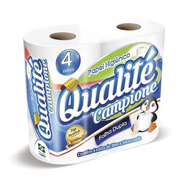 Papel Higiênico Folha Dupla Neutro Qualité Campione 30m Pacote 4 Unidades
