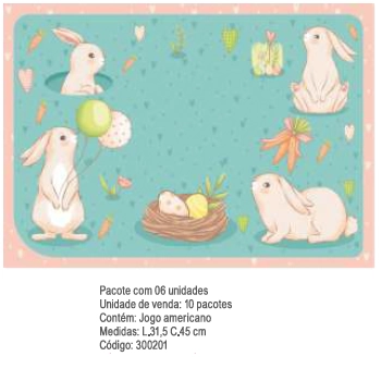 Jogo Americano Papel Ret Pascoa C/6 31,5x45cm
