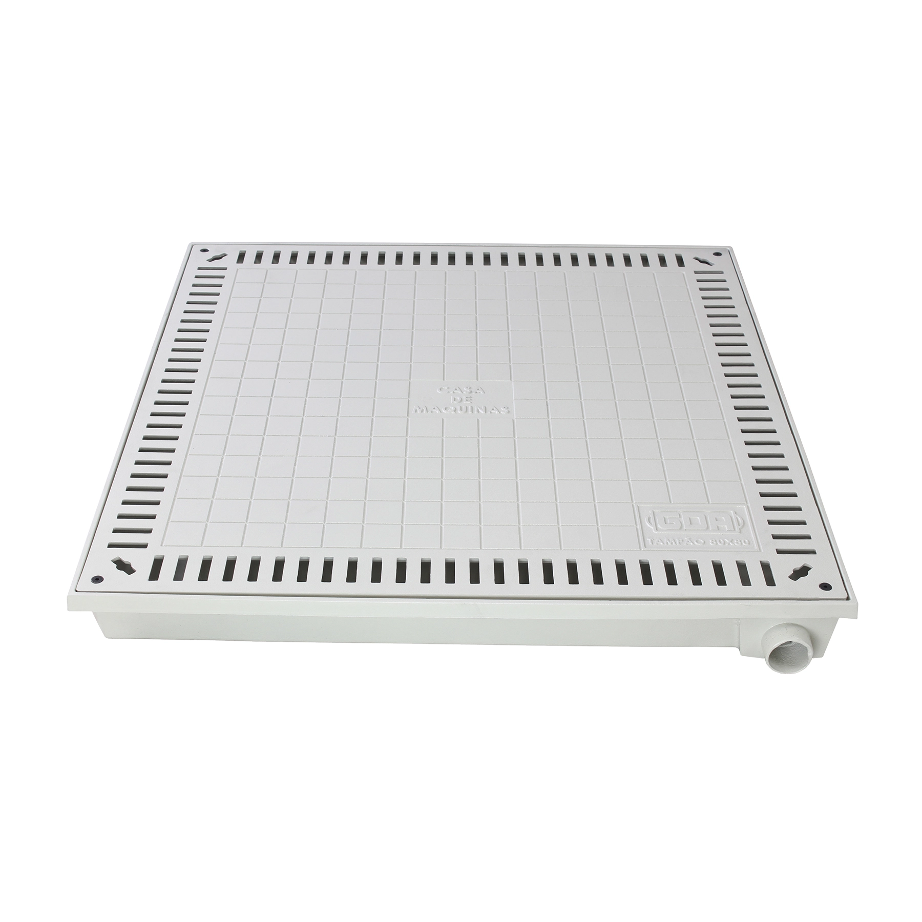 Tampão e Porta Grelha Quadrado Alumínio Fundido 80x80cm Branco GDA