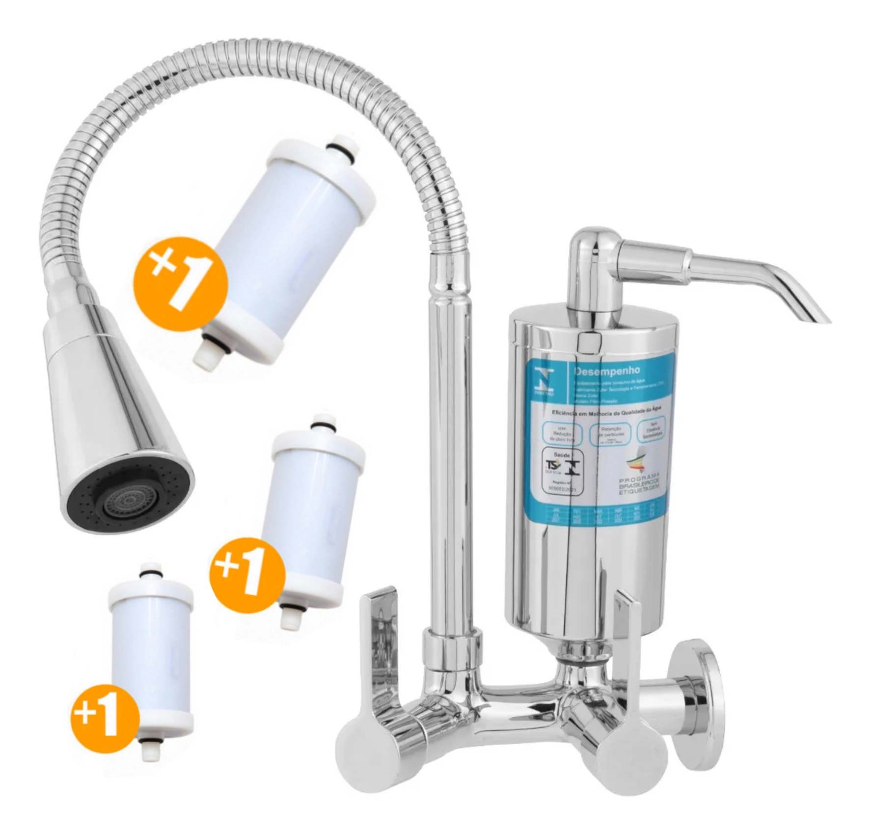 Torneira Gourmet com Filtro +3 Refil Flexível para Parede - Modelo Cone e Volante C70 de Luxo - CasaGrande Mundial