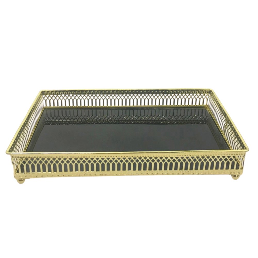 Bandeja Dourado Ret Espelho Preto