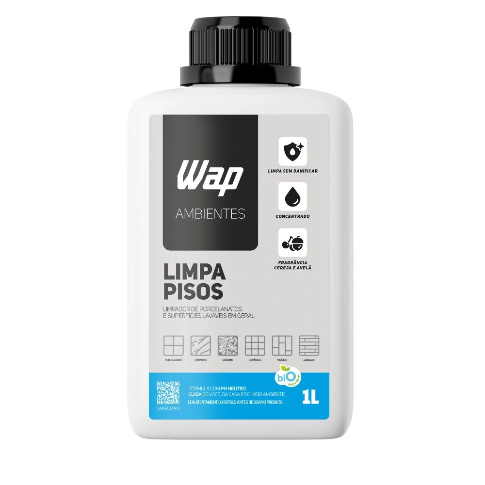 Limpa Piso Concentrado Ideal Porcelanato Vinílico Cerâmico Madeira Alto Rendimento Bio Degradável 1 Litro - Wap