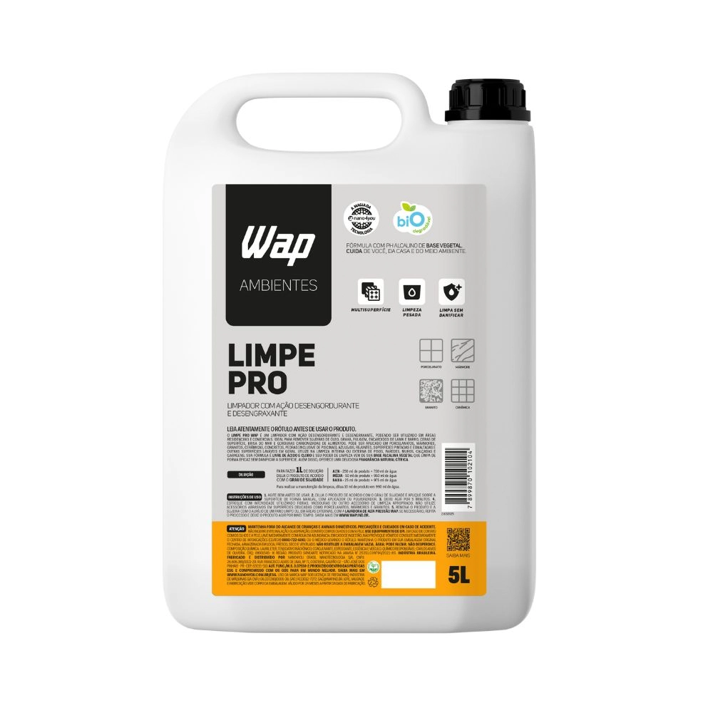 Limpador Concentrado Limpe Pro Para Limpeza Pesada Biodegradável P/ Alta Pressão Base Vegetal 5 Litros - Wap