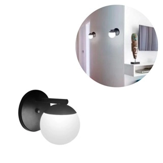 Kit 3 Arandela Globo Jabuticaba Vidro Parede Moon Alumínio G9 Preto Leitoso