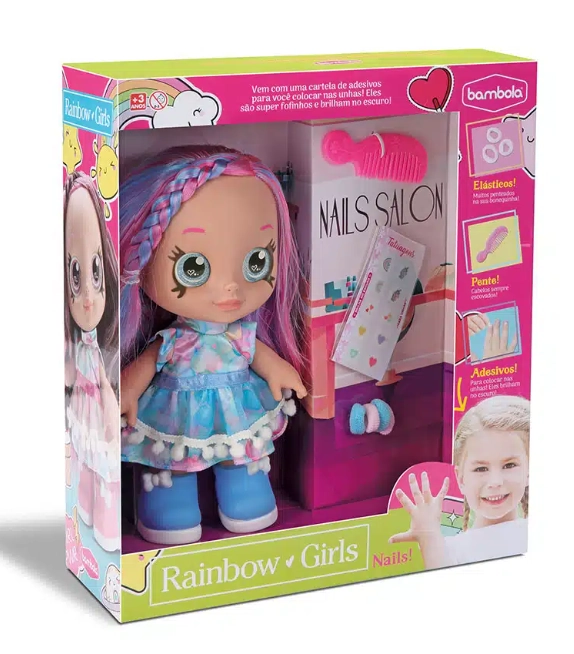 Boneca Rainbow Nails Pink Azul 802 Bambola