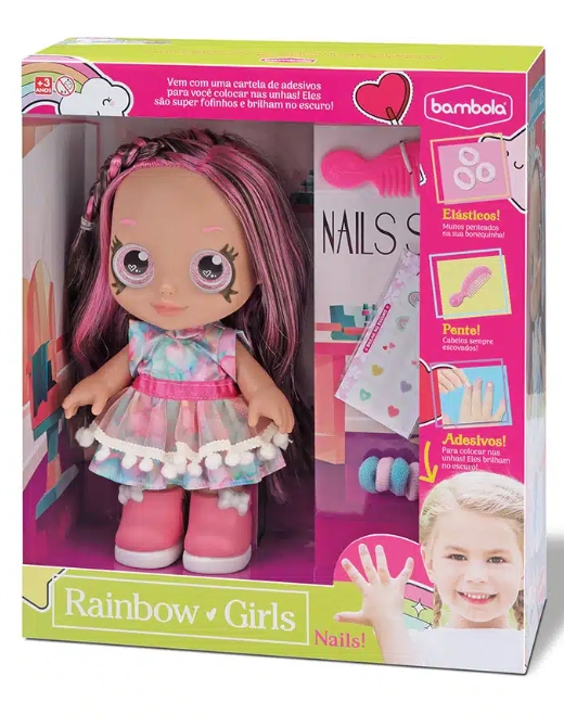 Boneca Rainbow Nails Pink Castanho 803 Bambola