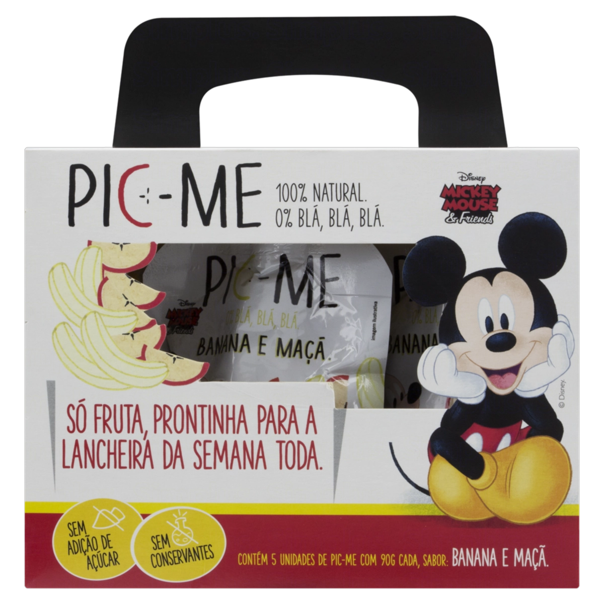 Pack Purê De Frutas Banana E Maçã Mickey Mouse Pic Me Squeeze 5 Unidades 90g Cada