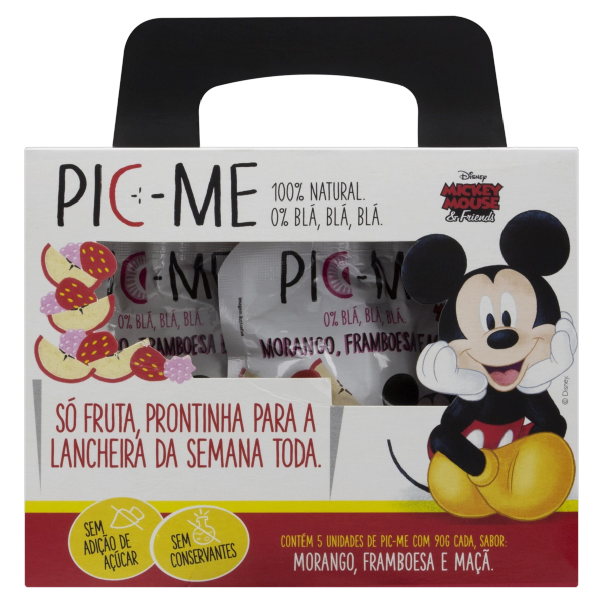 Pack Purê De Frutas Morango, Framboesa E Maçã Mickey Mouse Pic Me Squeeze 5 Unidades 90g Cada
