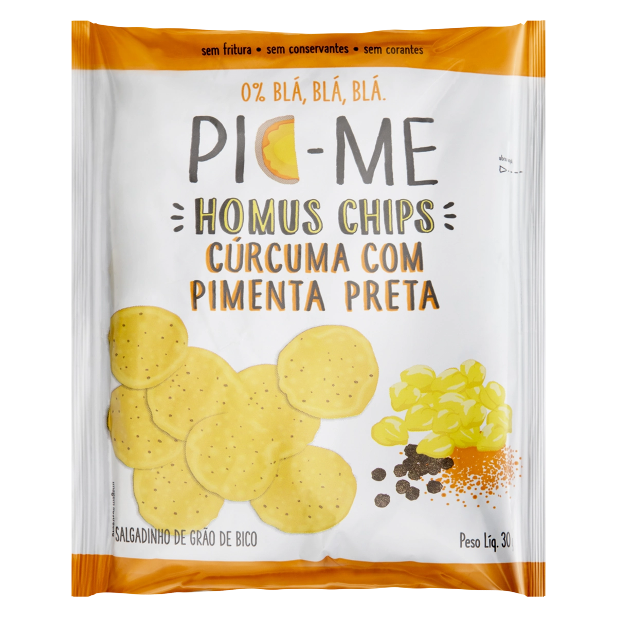 Homus Chips Cúrcuma Com Pimenta Preta Zero Lactose Pic Me Pacote 30g