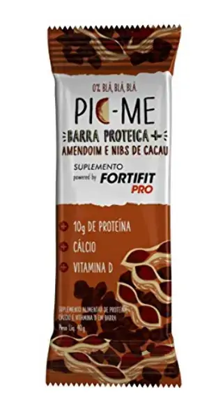 Barra De Proteína Amendoim E Nibs De Cacau Pic Me Fortifit Pro Pacote 40g