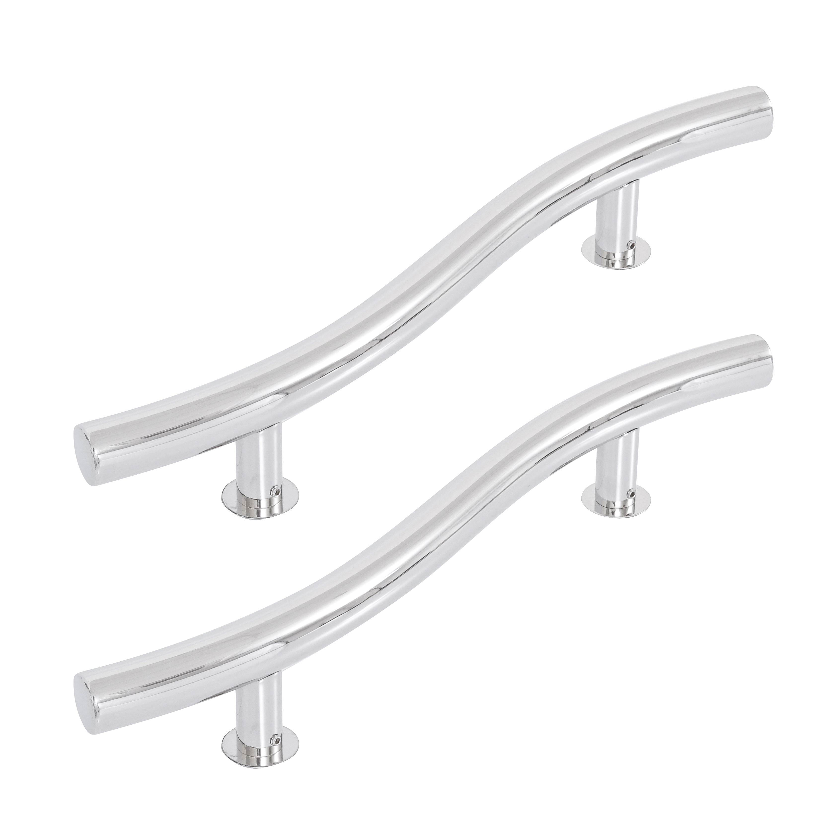 Puxador de Porta Pivotante e de Correr de Madeira Vidro e Aço em Aço Inox Prata Onda 40cm Vesfer 3054