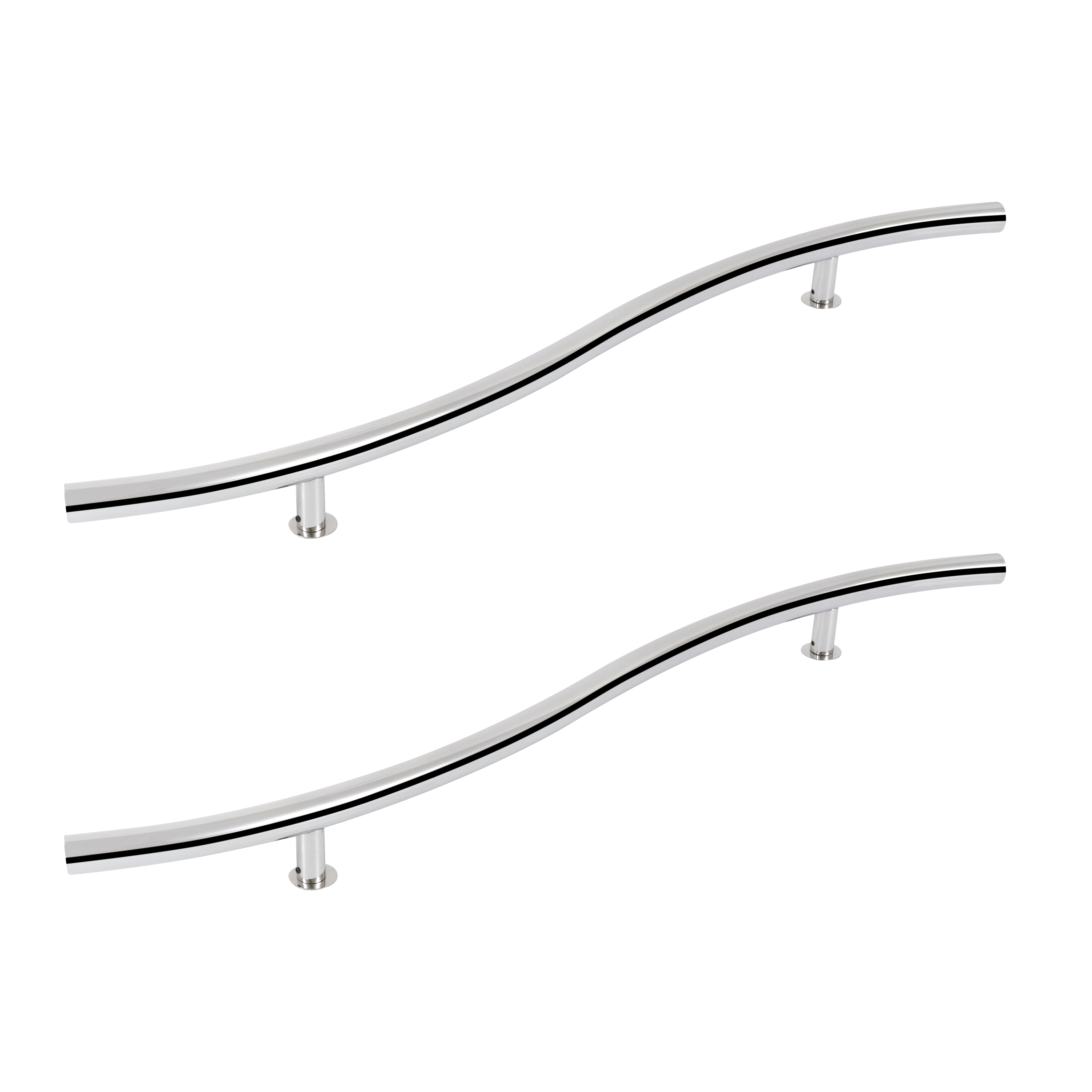 Puxador de Porta Pivotante e de Correr de Madeira Vidro e Aço em Aço Inox Prata Polido Onda 80cm Vesfer 3055