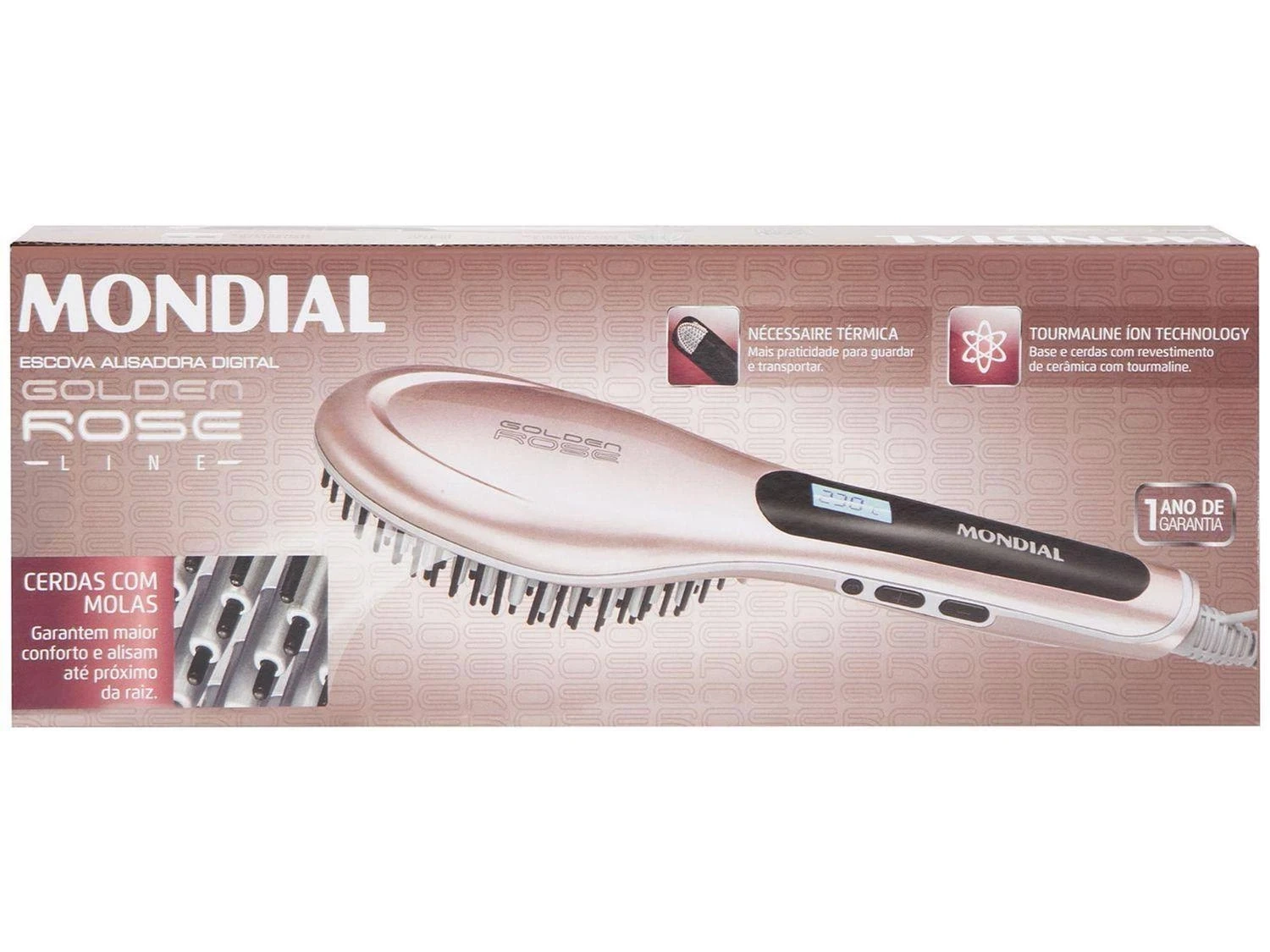 Escova Alisadora Mondial EA-02 Golden Rose - Bivolt