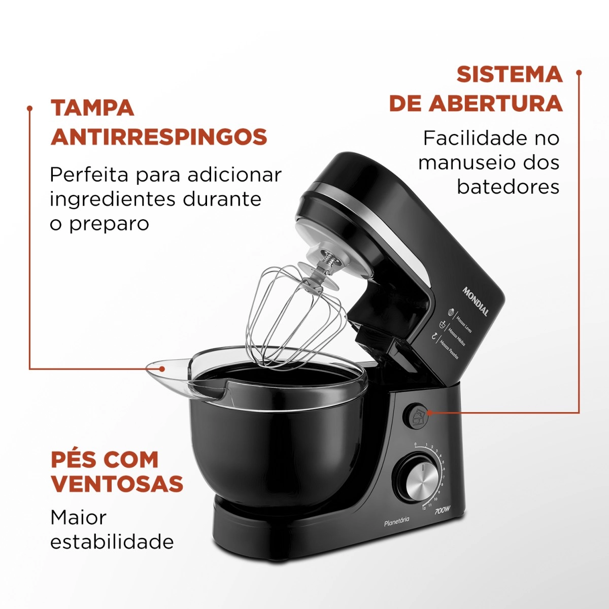 Batedeira Planetária Mondial BP03B Preto e Inox 110V Premium 12 Velocidades