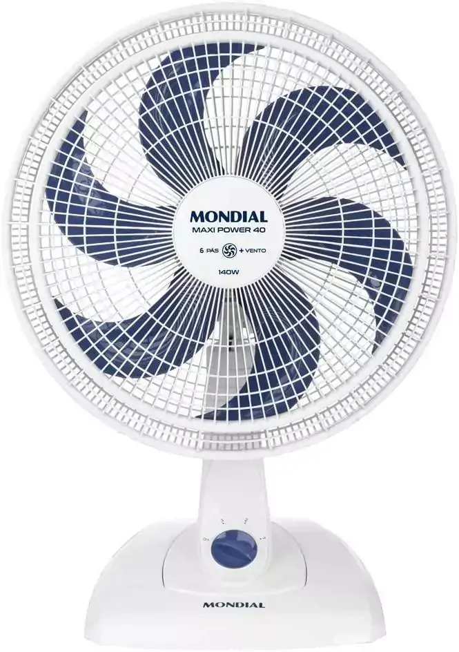 Ventilador de Mesa Maxi Power 40cm 3 Velocidades c/ 6 Pás 140W Branco Mondial - V-40-W