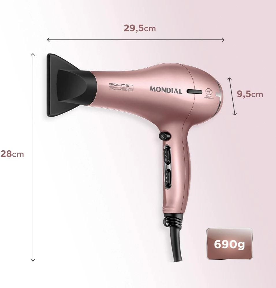 Secador de Cabelos Profissional Mondial SCP-01 Golden Rose 2000W 127V