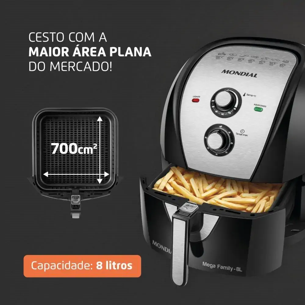 Fritadeira Air Fry 8l Pto Mondial 127