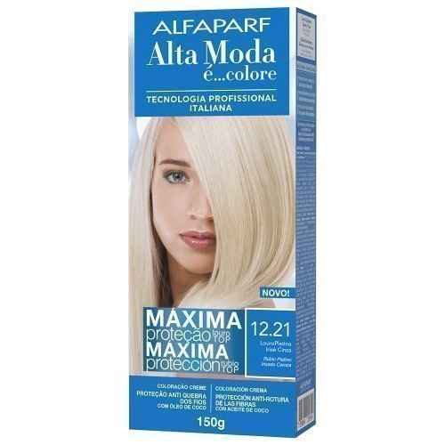 Kit Coloração Creme 12.21 Louro Platina Irisé Cinza Alfaparf Alta Moda é