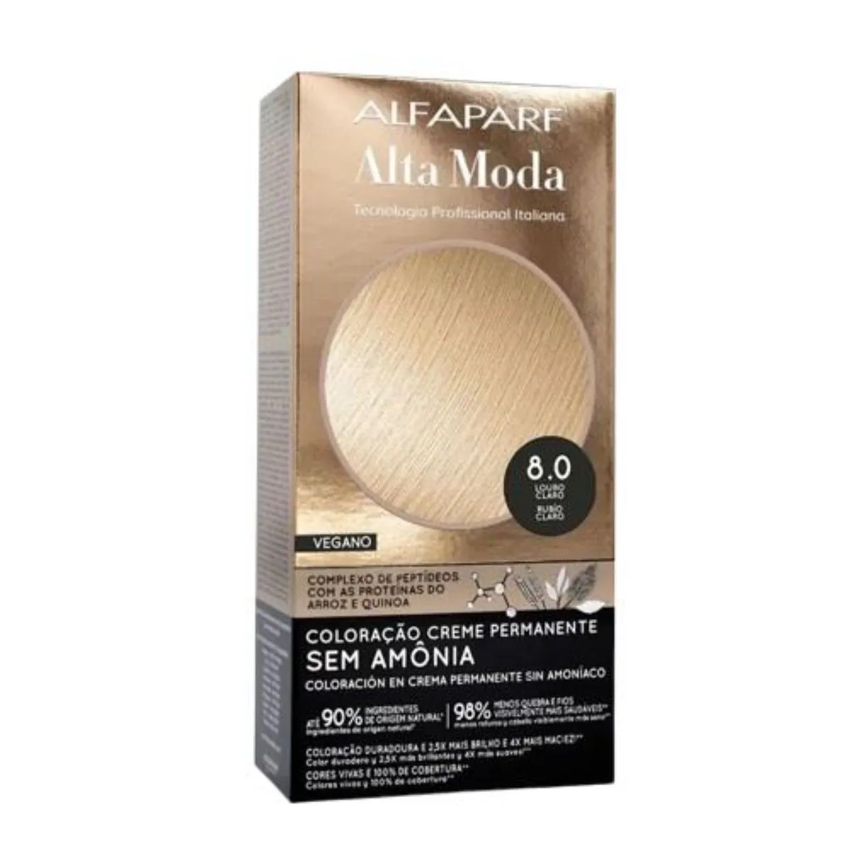 Kit Coloração Permanente Creme 8.0 Louro Claro Alfaparf Alta Moda