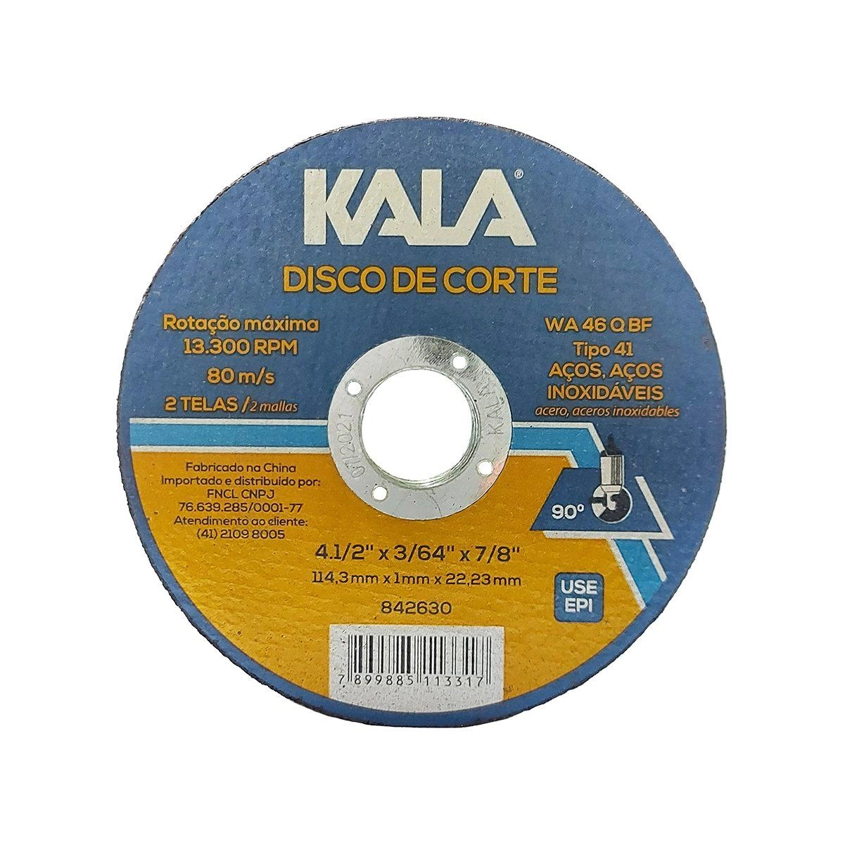 Kit 5 Disco De Corte Aço/ Inox 114,3 X 1 X 22,23mm - Kala