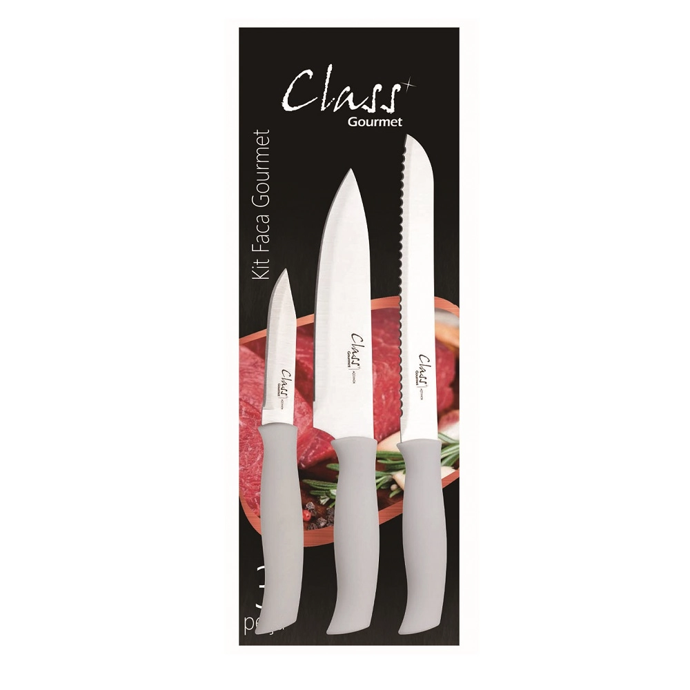 Kit 03 Pc Faca Inox Gourmet