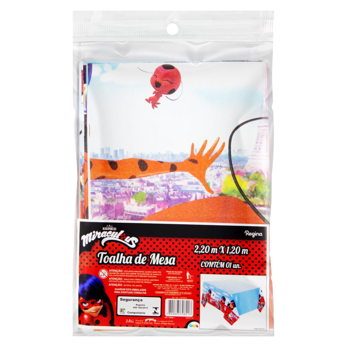 Toalha De Mesa Descartável Miraculous Regina 2,20m X 1,20m Pacote
